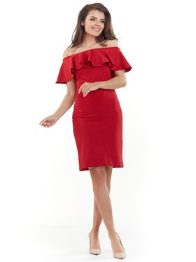 Awama Awama Sukienka letnia A221 Czerwony Basic Fit