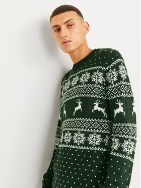 Jack&Jones Džemper Xmas Gabriel 12266118 Zelena Regular Fit