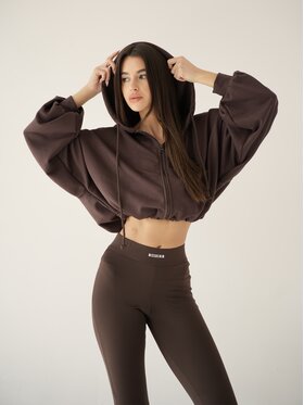 MissDenim MissDenim Mikina Oversize Crop Zip Hoodie Hnedá Oversize