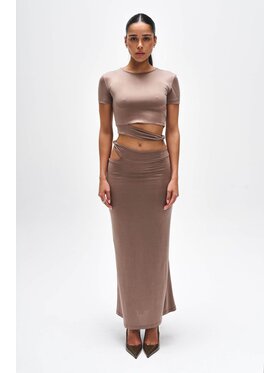 BENU BENU Komplet bluzka i spódnica SET MOKKA CUPRO Brązowy Slim Fit
