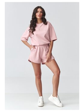 Makadamia Makadamia Komplet bluzka i szorty sportowe M918 Różowy Loose Fit