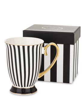 MIAhome MIAhome Kubek porcelanowy w paski w pudełku 300 ml TASSA - czarne Czarny