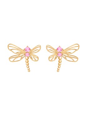 Lilou Lilou Kolczyki Dragonfly w kształcie ważki z różową cyrkonią, pozłacane Złoty