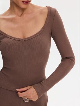 Nudyess Nudyess Top Alba z prążka Brązowy Slim Fit