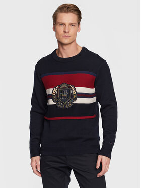 Tommy Hilfiger Tommy Hilfiger Megztinis Seasonal Crest Stripe MW0MW29050 Tamsiai mėlyna Relaxed Fit