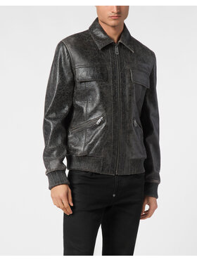 PHILIPP PLEIN PHILIPP PLEIN Kurtka skórzana 21123 Szary Regular Fit