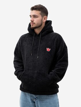 Jigga Wear Jigga Wear Bluza Bluza Sherpa Z Kapturem Męska luźna miś futro Czarna Teddy Simple Crown L Czarny Regular Fit
