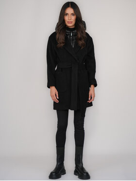 FAN LEATHER FAN LEATHER Płaszcz przejściowy Krótki Wełniany z Podpinką Czarny Loose Fit