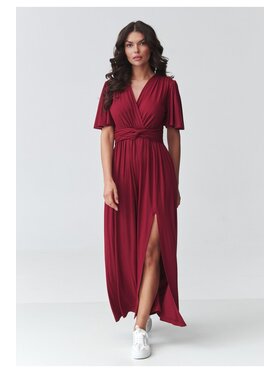Makadamia Makadamia Sukienka codzienna M929 Bordowy Loose Fit