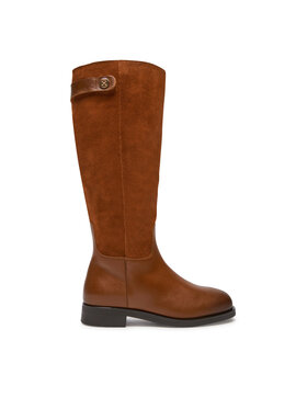 Tommy Hilfiger Tommy Hilfiger Cizme lungi riding Th Stud Leather Mix Long Boot FW0FW08341 Maro
