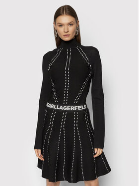 KARL LAGERFELD KARL LAGERFELD Плетена рокля Contrast Stitch 216W2031 Черен Regular Fit