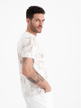 Ombre Ombre T-Shirt OM-TSFP-0180 Beżowy Regular Fit