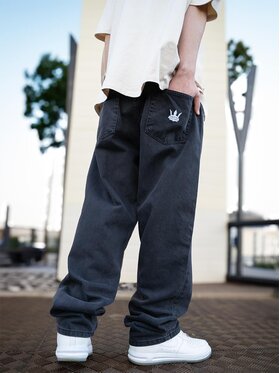Jigga Wear Jigga Wear Jeansy Spodnie Jeansowe Baggy Męskie Sprane Czarne Jigga Wear Crown XL Czarny Baggy Fit