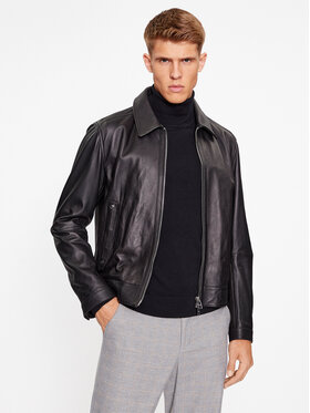 BOSS Boss Ādas jaka Mapson3 50499425 Melns Regular Fit