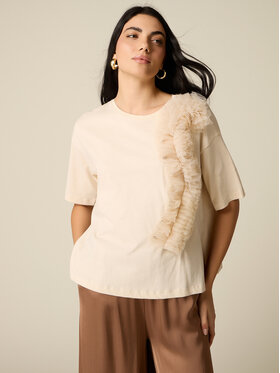 Oltre Oltre T-shirt G014J004371N002 Crema Regular Fit