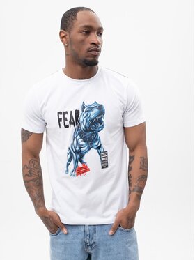 MyStars MyStars T-Shirt Koszulka Z Krótkim Rękawem Męska Biała MyStars Fear Dog Pies M Biały Regular Fit