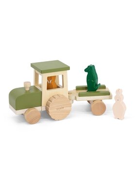 Trixie Baby Trixie Baby Zabawka Drewniany traktor z przyczepą Kolorowy