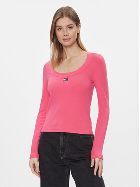 Tommy Jeans Tommy Jeans Majica Tjw Slim Badge Rib Tee Ls DW0DW17397 Ružičasta Slim Fit