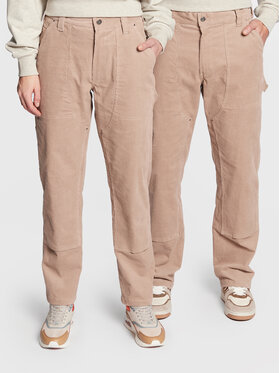 Leeves Leeves Kalhoty z materiálu Unisex Corduroy Béžová Relaxed Fit
