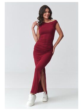 Makadamia Makadamia Sukienka codzienna M928 Bordowy Fitted Fit