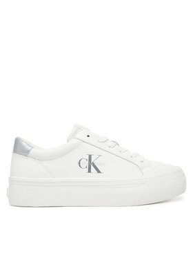 Calvin Klein Calvin Klein Sneakersy Vulc Flatf Lth Silver Logo Tag YW0YW01877 Bílá