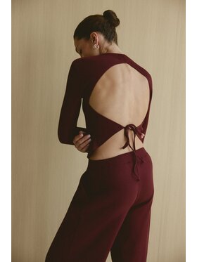 Nudyess Nudyess Top Ojos z prążka Bordowy Regular Fit