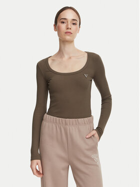 Guess Guess Bluză V4BP07 K8RT2 Kaki Slim Fit