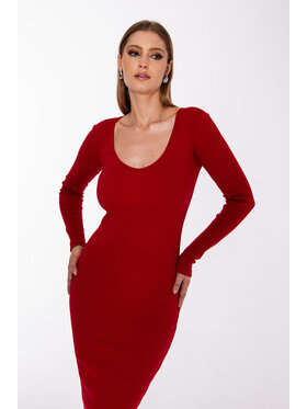 Nudyess Nudyess Sukienka dzianinowa Wenus z prążka Czerwony Fitted Fit