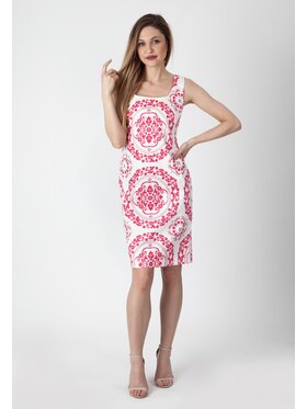 Perso Perso Sukienka letnia z wzorem bez rękawów Różowy Slim Fit