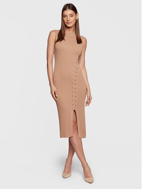 Guess Guess Trikotažinė suknelė W3RK40 Z2U00 Smėlio Slim Fit