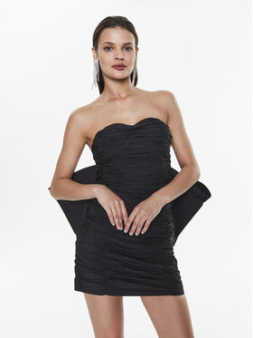 ROTATE ROTATE Coctailkleid Taft Pleated RT2494 Schwarz Slim Fit