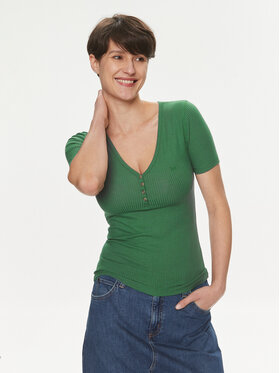 Lee Lee Тишърт Henley 112350211 Зелен Slim Fit