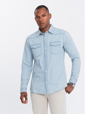 Ombre Ombre Koszula jeansowa OM-SHDS-0115 Niebieski Regular Fit