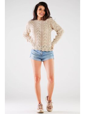 Awama Awama Sweter A446 Beżowy Basic Fit