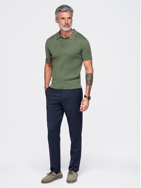 Ombre Ombre Polo OM-POSS-0180 Zielony ciemny Slim Fit