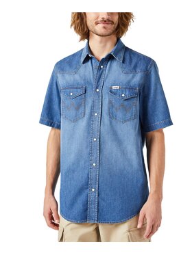 Wrangler Wrangler Koszula jeansowa SS WESTERN SHIRT Niebieski Regular Fit