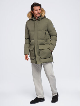 Ombre Ombre Parka OM-JALJ-0310 Zielony ciemny Loose Fit
