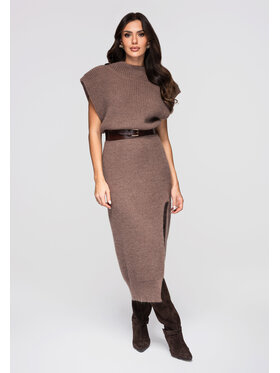 Ombre Ombre Sukienka dzianinowa LW-SWSW-0119 Brązowy Regular Fit