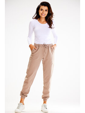 Awama Awama Spodnie damskie A608 Brązowy Basic Fit