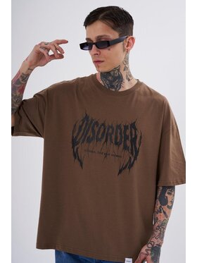 MyStars MyStars T-Shirt Koszulka Z Krótkim Rękawem Oversize Męska Brązowa Machinist Disorder L Brązowy Oversize
