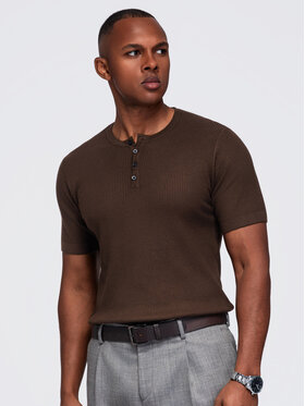Ombre Ombre T-Shirt OM-TSCT-0304 Brązowy ciemny Slim Fit