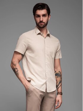 Ombre Ombre Koszula OM-SHSS-0167 Beżowy Regular Fit