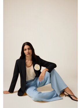 Oltre Oltre Spodnie materiałowe P00DR009163N004 Turkusowy Baggy Fit