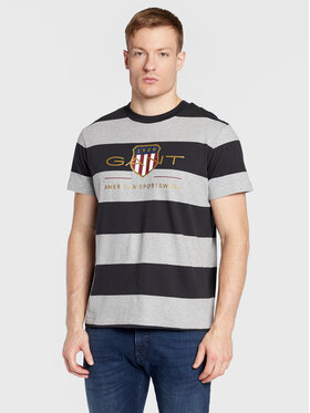 Gant Gant T-Shirt Bar Stripe Archive Shield 2003149 Szary Regular Fit
