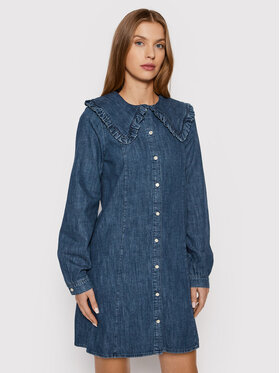 NA-KD NA-KD Robe en jean Frill Collar 1018-008507-0116-581 Bleu Regular Fit