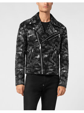 PHILIPP PLEIN PHILIPP PLEIN Kožená bunda 21073 Čierna Regular Fit