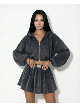 MissDenim MissDenim Bluza Oversize Crop Zip Hoodie Czarny Oversize