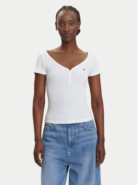 Tommy Jeans Tommy Jeans Marškinėliai Henley DW0DW20902 Balta Slim Fit