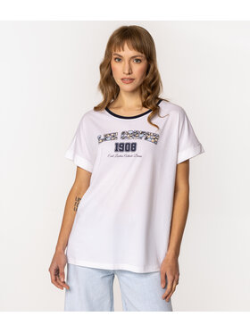 Lee Cooper Lee Cooper T-Shirt SCRIPT FLOWERS 1145 Biały Relaxed Fit