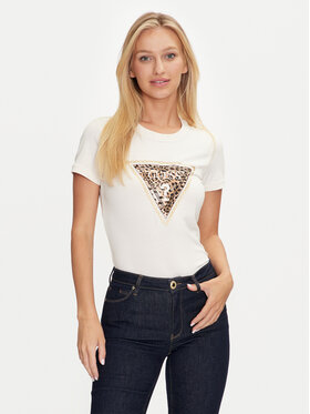 Guess Guess T-Shirt Triangle Leo W4YI40 J1314 Εκρού Slim Fit